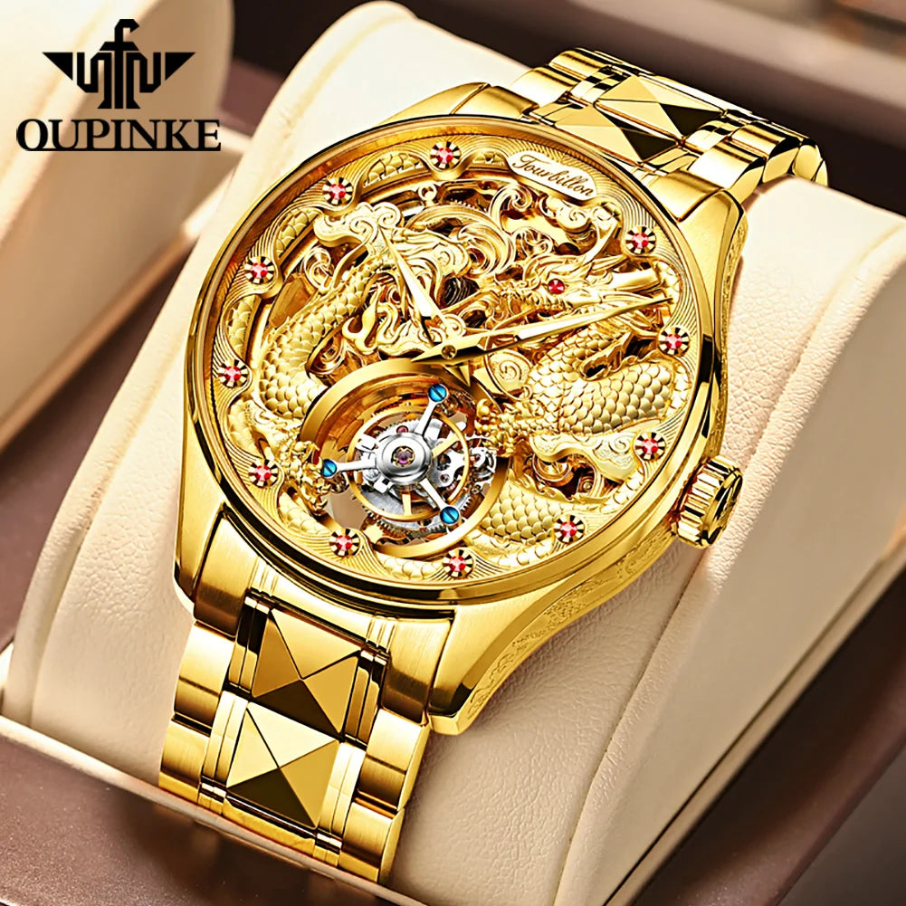 OUPINKE Top Marke Luxus Männer Mechanische Automatische Uhren Automatische Bewegung Wasserdicht Saphir Spiegel Tourbillon Skeleton