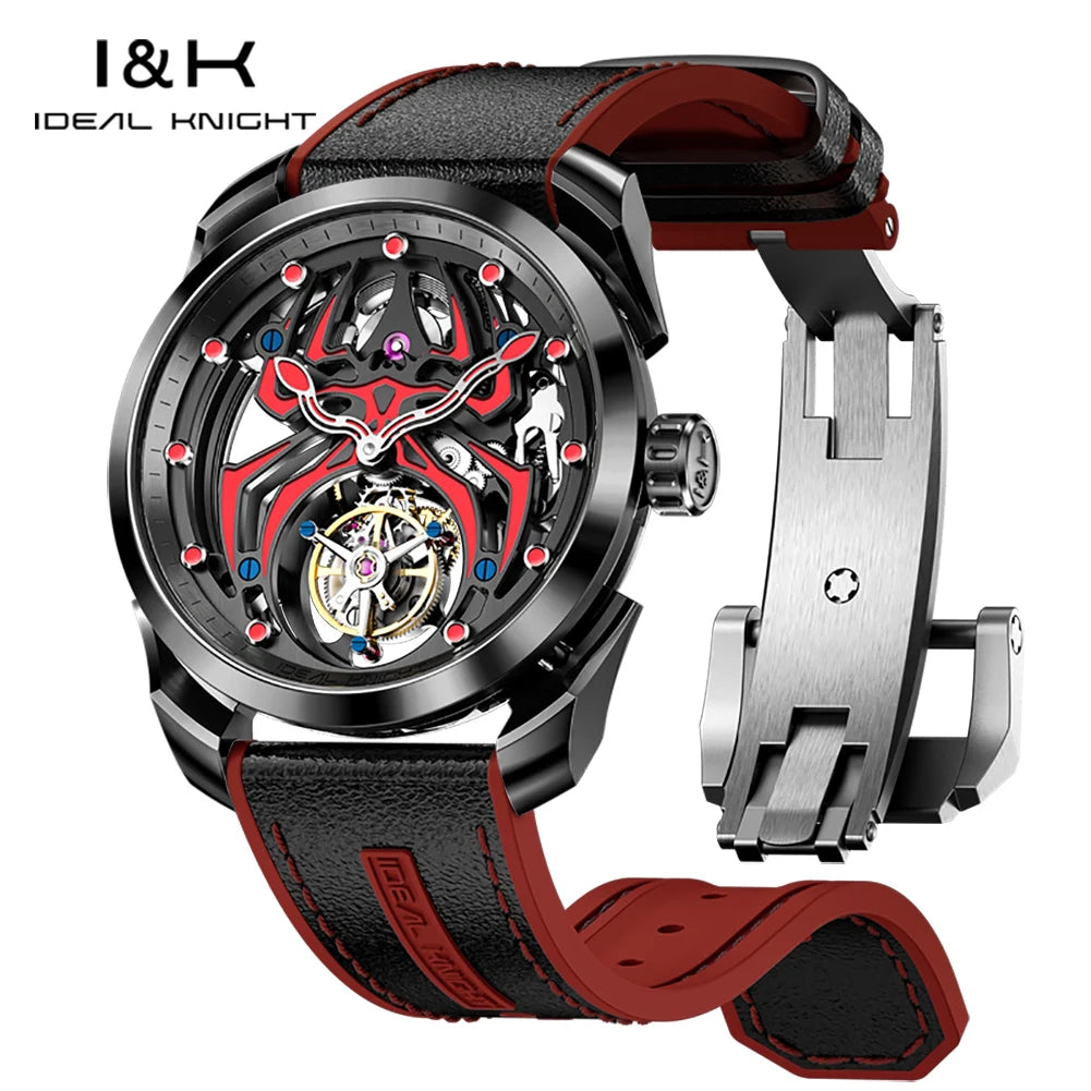 Ideale Ritter Tourbillon Uhren für Männer High-End-Luxusmarke Skelett Schwungrad voll automatische mechanische Herren Armbanduhr