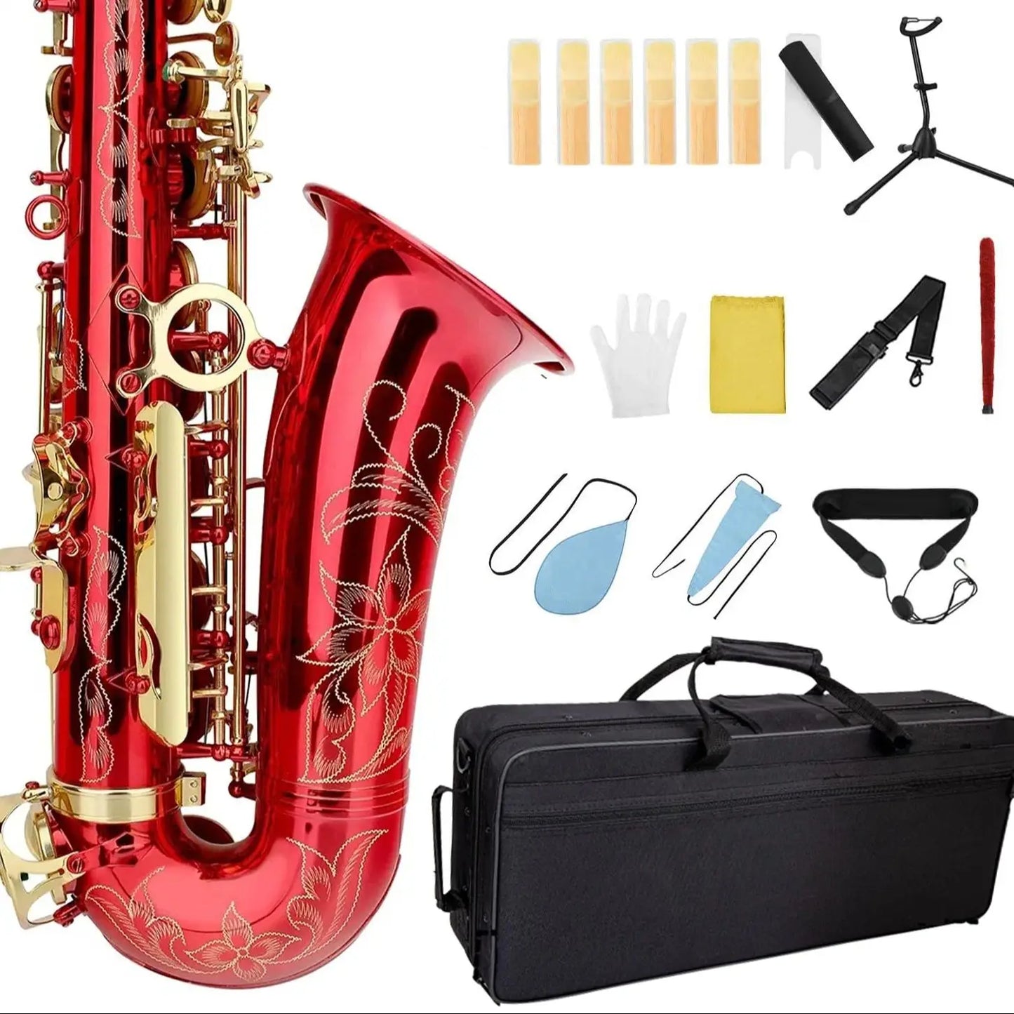 Rotes eb Altsaxophon für Anfänger Erwachsene Messing e Flat Key Typ Saxophon Holz blasinstrument mit Koffer riemen Handschuh teilen