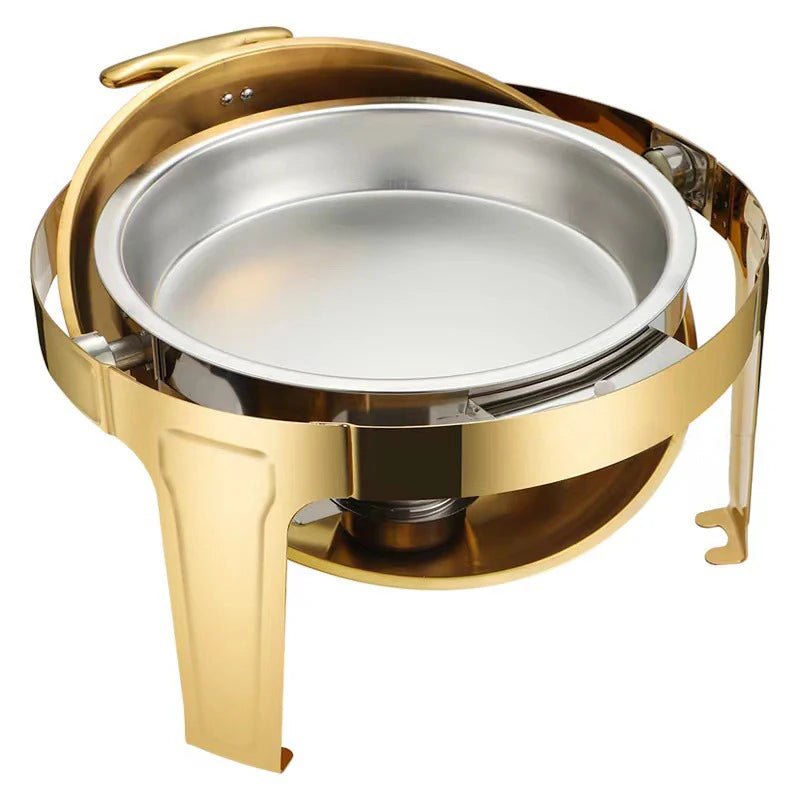 Luxus Chafing Dish Gold - 6,5L Runder Speisenwärmer für Catering und Buffet