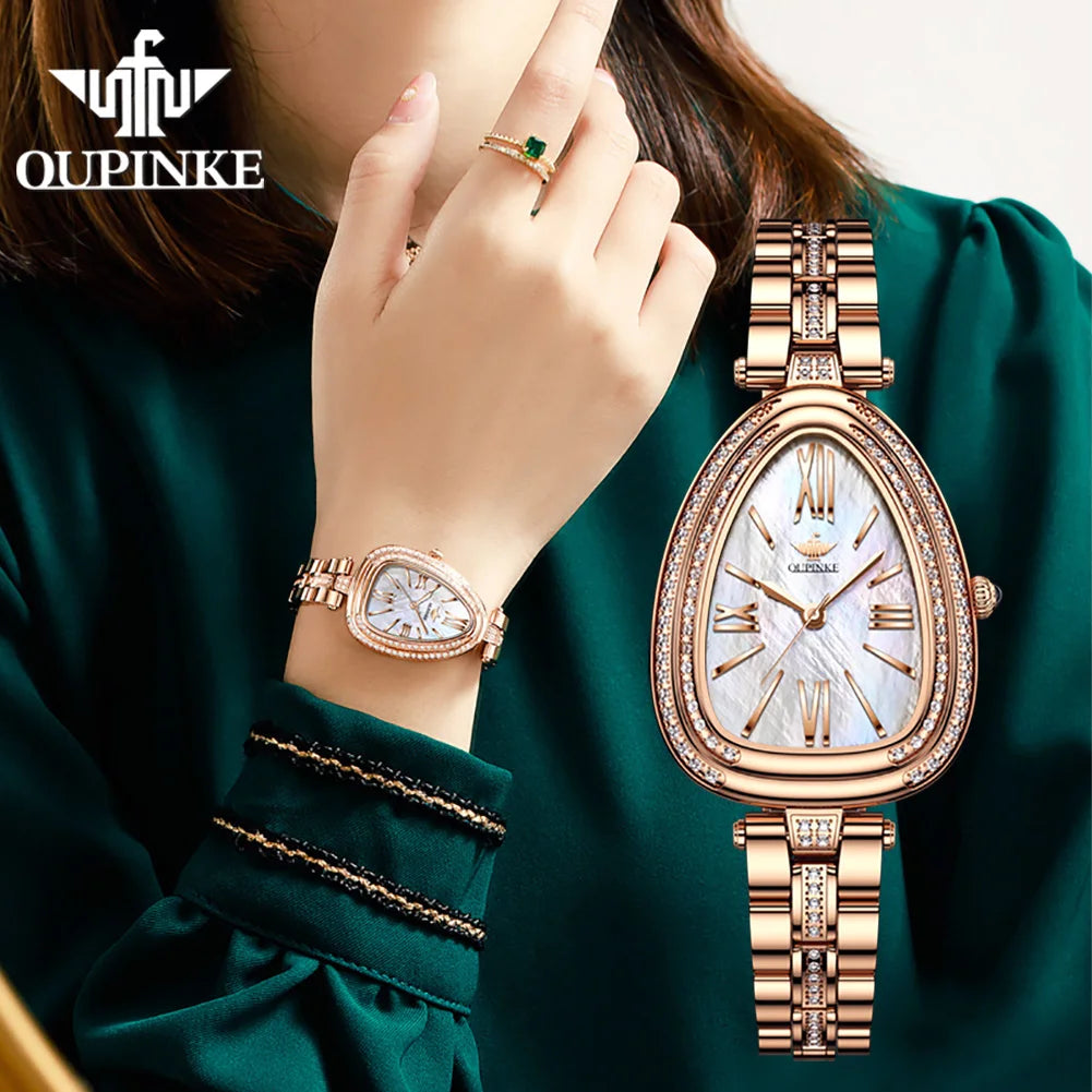 OUPINKE 3192 Luxus Diamant Frauen Uhr Schweizer Bewegung Quarz frauen Uhr Klassische Wasserdichte Saphir Spiegel Frauen Set Reloj