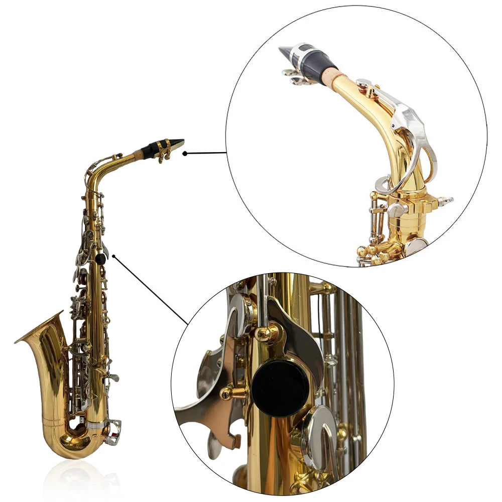 Altsaxophon, Saxophon, glänzendes Messing, graviert, Eb E-Flat, natürliche weiße Schale, Knopf, Blasinstrument mit Koffer, stummgeschaltete Handschuhe, Reinigung