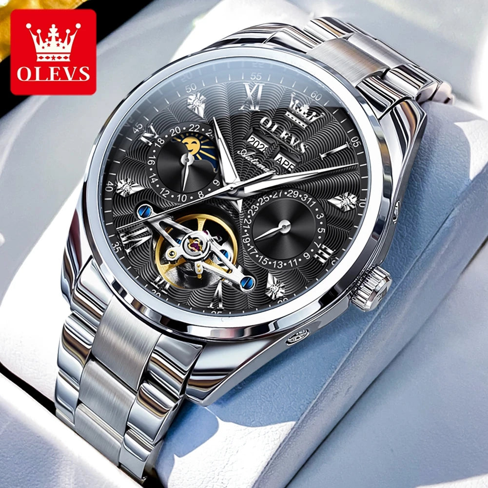 OLEVS 7028 Herrenuhren, Top-Luxusmarke, automatische mechanische Business-Armbanduhr, wasserdicht, Chronograph, Luxusuhr für Herren