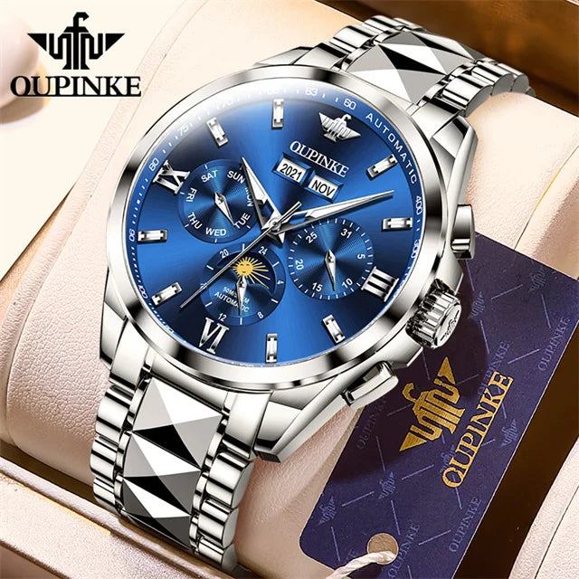 Oupinke Mondphase mechanische Uhr für Männer Luxus Top Marke Saphir Spiegel wasserdichte elegante Herren automatische Armbanduhr