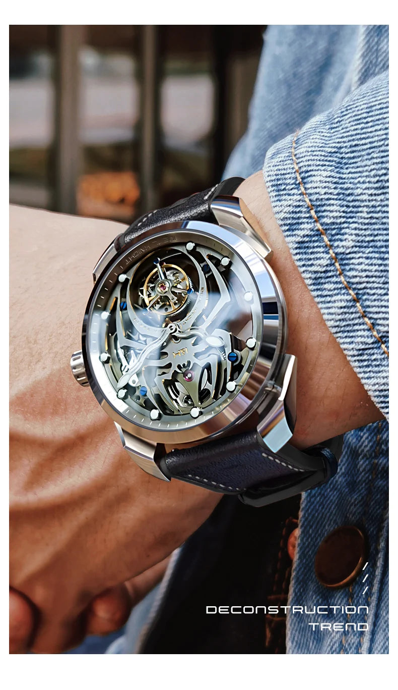 Ideale Ritter hochwertige Tourbillon Uhren für Männer Top-Marke Luxus Original Skelett Schwungrad automatische mechanische Herren uhr