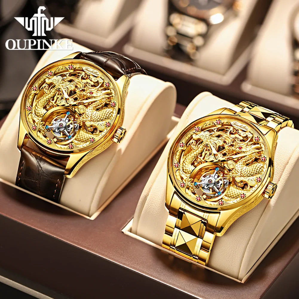 Oupinke High-End-Tourbillon Golden Dragon Herren uhr wasserdichte Wolfram Stahl Luxusmarke automatische mechanische Herren uhr