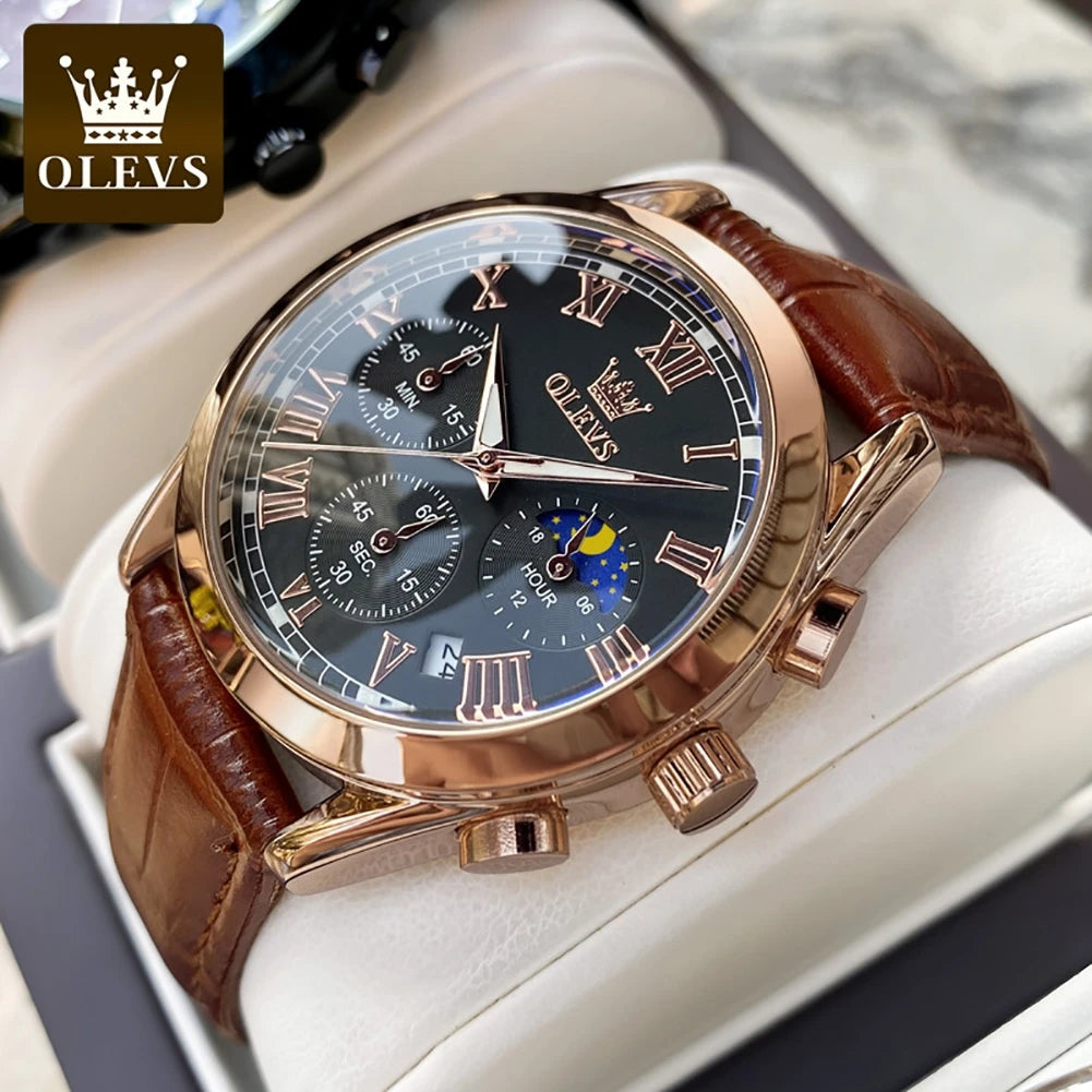 Olevs 2871 Mann Uhr Chronograph wasserdichte Mondphase Multifunktions Herren Armbanduhr Luxusmarke Original Quarzuhr für Herren