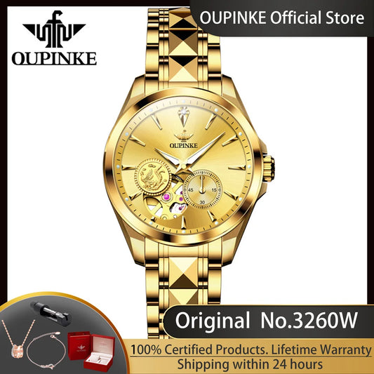 Oupinke 3260 Top automatische mechanische Uhr für Frauen echte Diamant echte Gold Phoenix Design Luxus wasserdichte Damen Armbanduhr