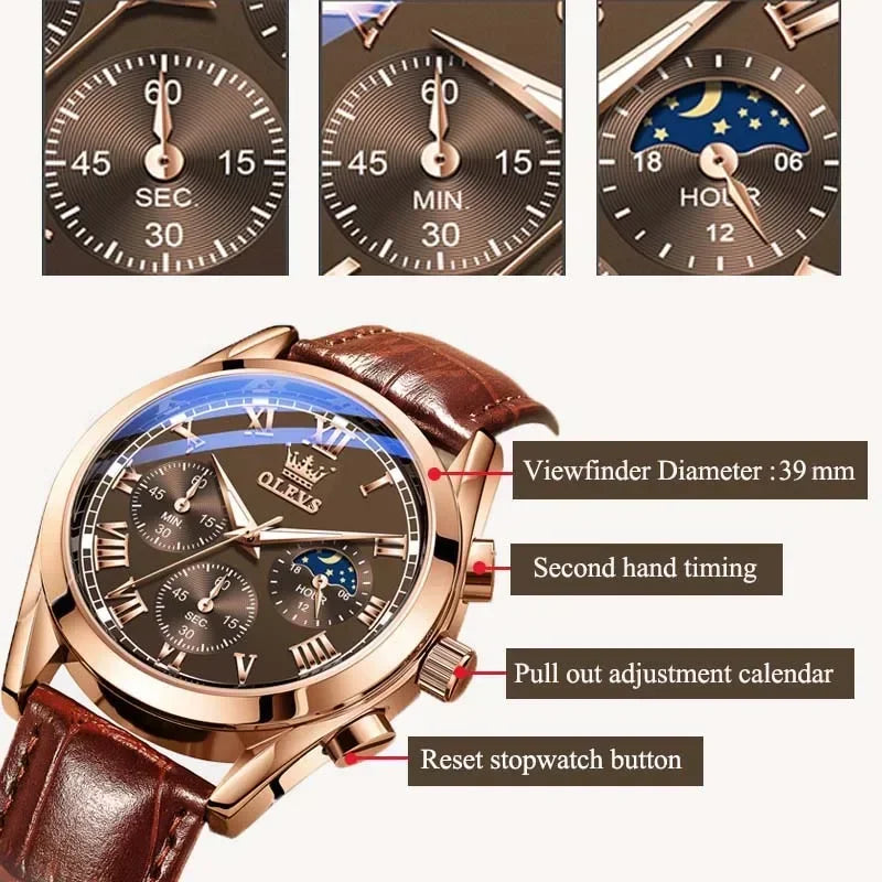 OLEVS Quarzuhr für Männer Top Marke Luxus Uhren Mondphase wasserdicht Herren uhren Mode Chronograph Armbanduhren Für Männer