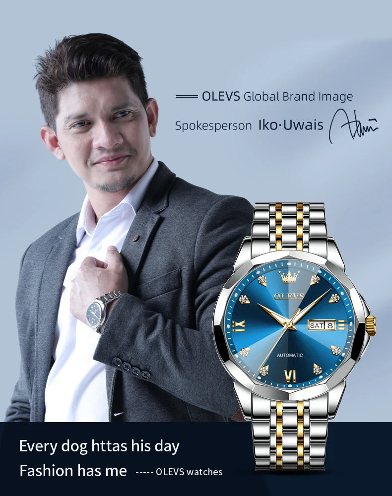 Olevs Uhren für Männer Business Armbanduhr Zirkon Skala wasserdicht leuchtend Dual Kalender Display Aelogios Masculino