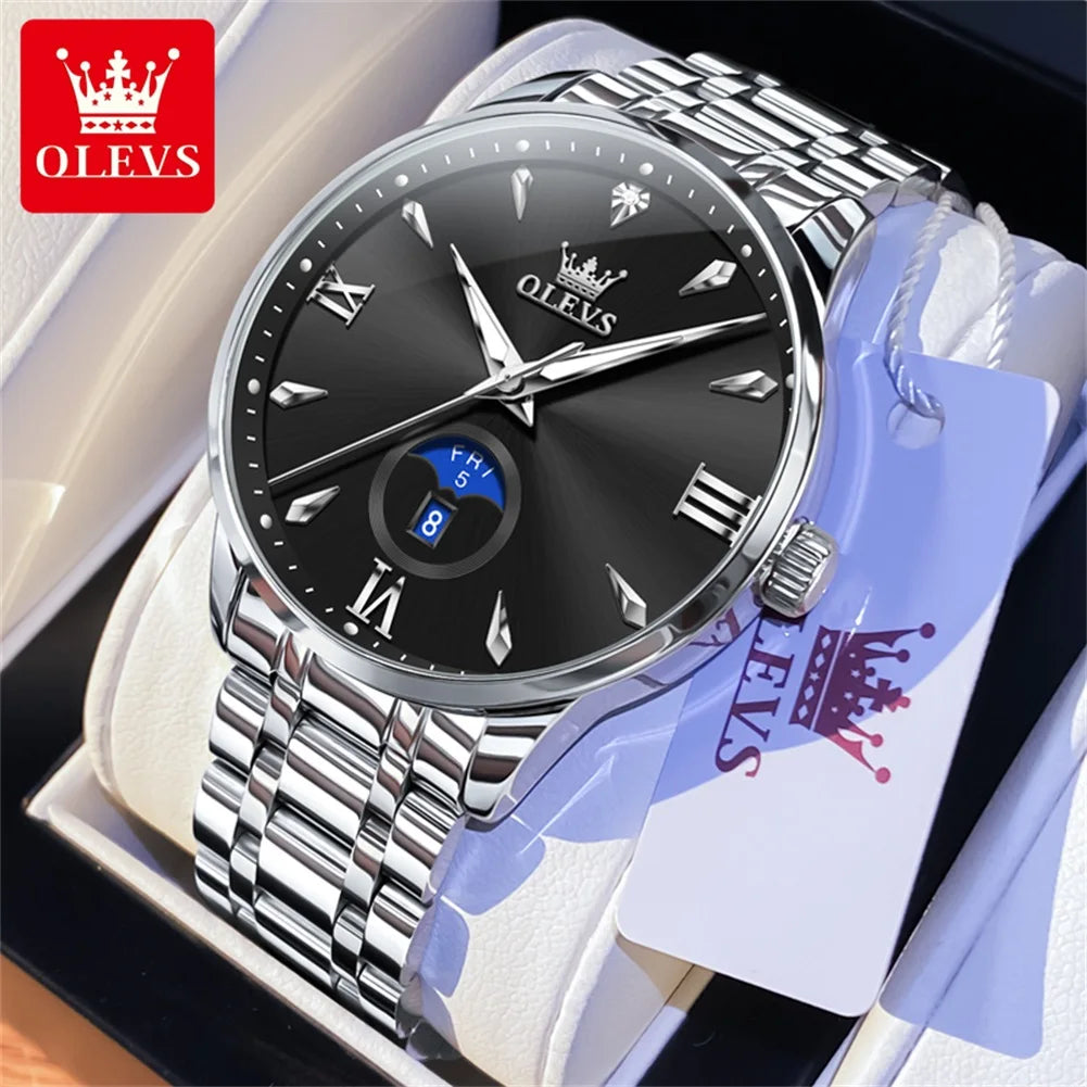 OLEVS 3646 Herrenuhr Original Business Simply Quarz Großes Zifferblatt Wasserdicht Leuchtende Reloj Dual Kalender Display Uhr Für Mann