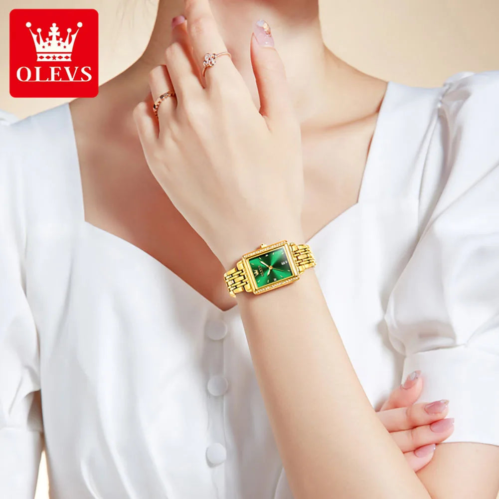 OLEVS Damenuhren, elegante Mode, Original-Quarzuhr für Mädchen, wasserdicht, leuchtend, goldenes Licht, Luxus-Armbanduhr, Datum