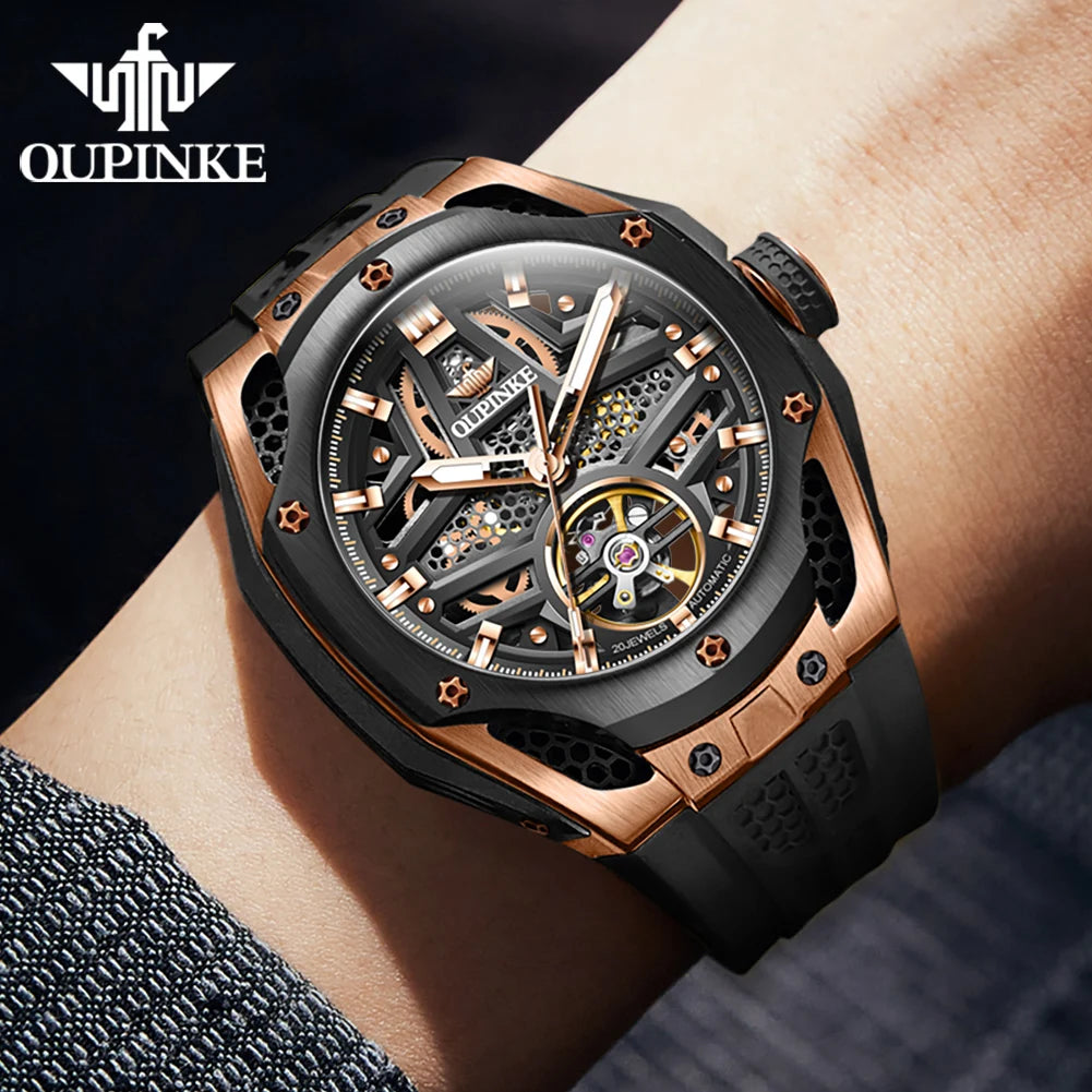 OUPINKE 9003Herrenuhr Original Mode Automatische Mechanische Uhr Aushöhlung Bewegung Wasserdicht Leuchtende Uhren Luxus Männer