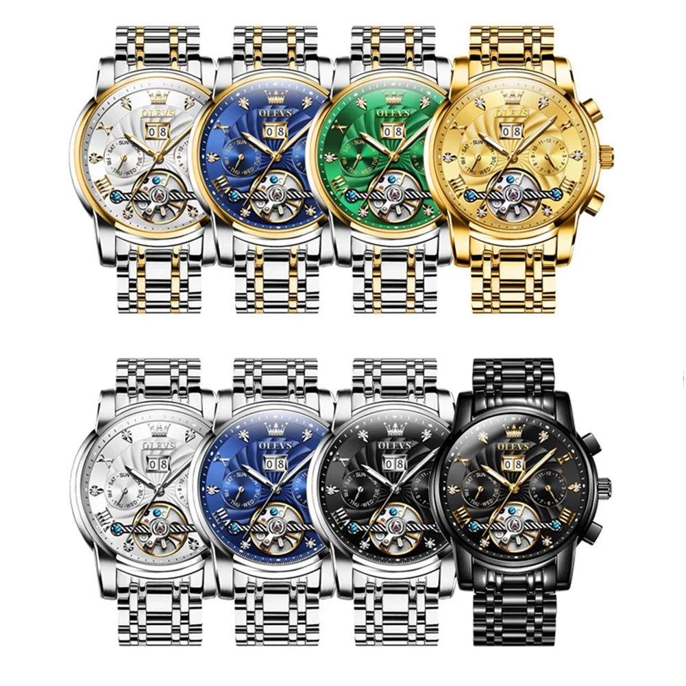 OLEVS Luxus Uhren Für Männer Automatische Uhr Wasserdichte Edelstahl Mechanische Uhren Geschenk Box Leucht Männliche Armbanduhr