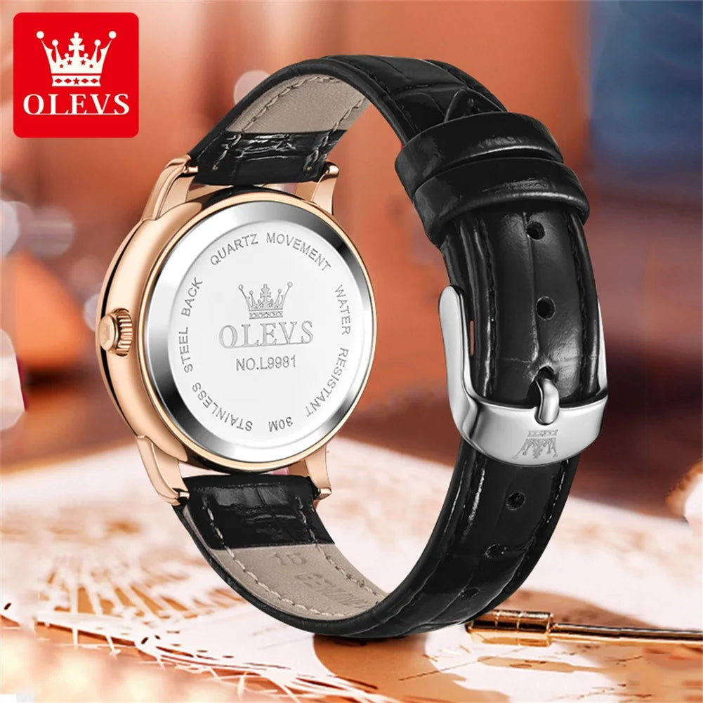 Olevs Damen uhren elegante Mode kleine Quarz Armbanduhr für Damen Diamant waage Datum wasserdicht leuchtendes Leder armband