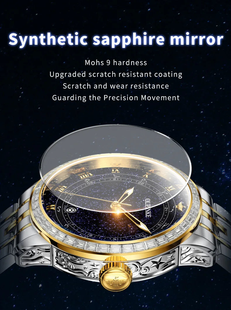 OUPINKE 3203 Fashion Brand Men's Automatic Mechanical Watch Luxury Waterproof Glowing Starry Sky Diamond Men Watch Montre Homme