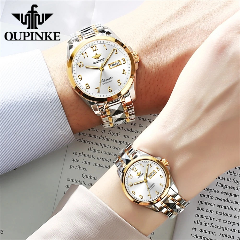 Oupinke 3228 Original Paar Uhr Set für Männer Frauen Digital Zifferblatt Business Armbanduhren Wolfram Stahl armband automatische Handuhr