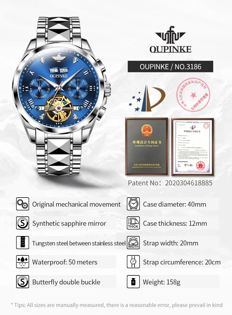 OUPINKE Paar Uhren Top Luxus Original Automatische Mechanische Armbanduhr Wasserdicht Wolfram Stahl Liebhaber Uhr für Männer Frauen