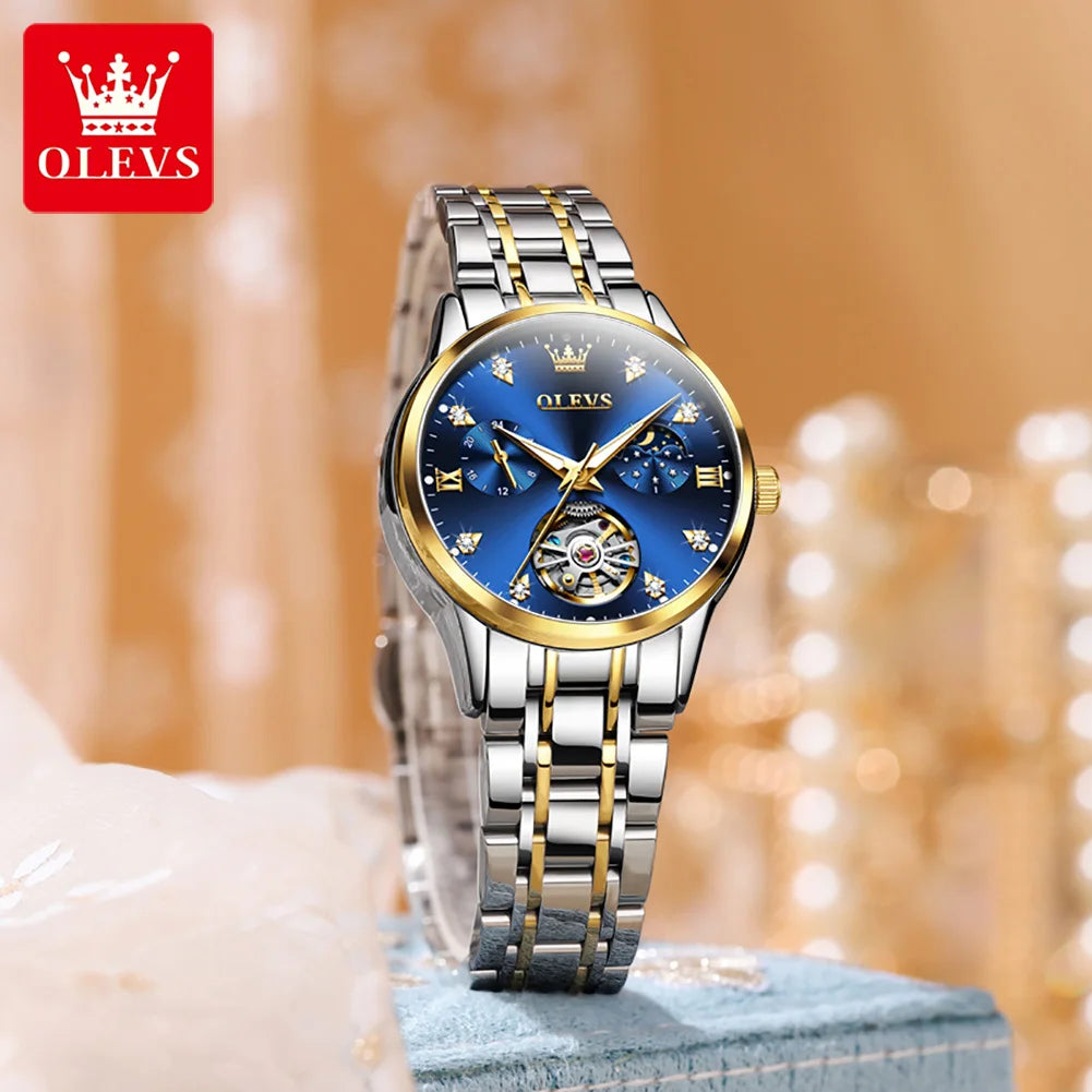 OLEVS frauen Uhren Luxus Tourbillon Stil Original Automatische Mechanische Uhr für Frau Wasserdicht Leucht Damen Uhr