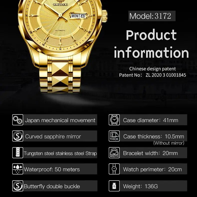 OUPINKE 3172 Luxury Fully Automatic Mechanical Men Watch Classic Business Dual Calendar Brand Waterproof Men Watch Reloj Hombre