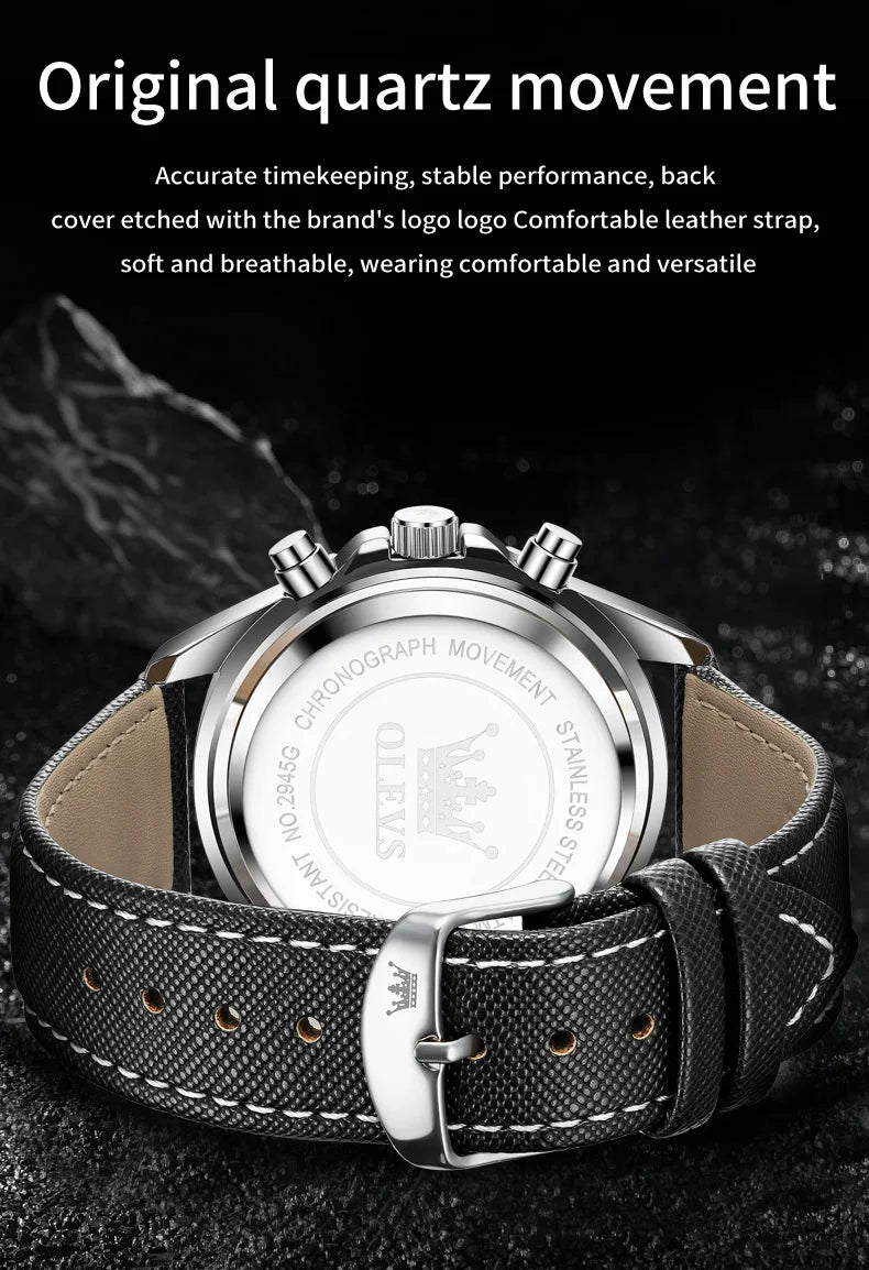 OLEVS 2945 Uhren Für Mann Top Marke Junge Mode Original Quarz Armbanduhr Wasserdichte Leder Starp Leucht Reloj Hombre ﻿