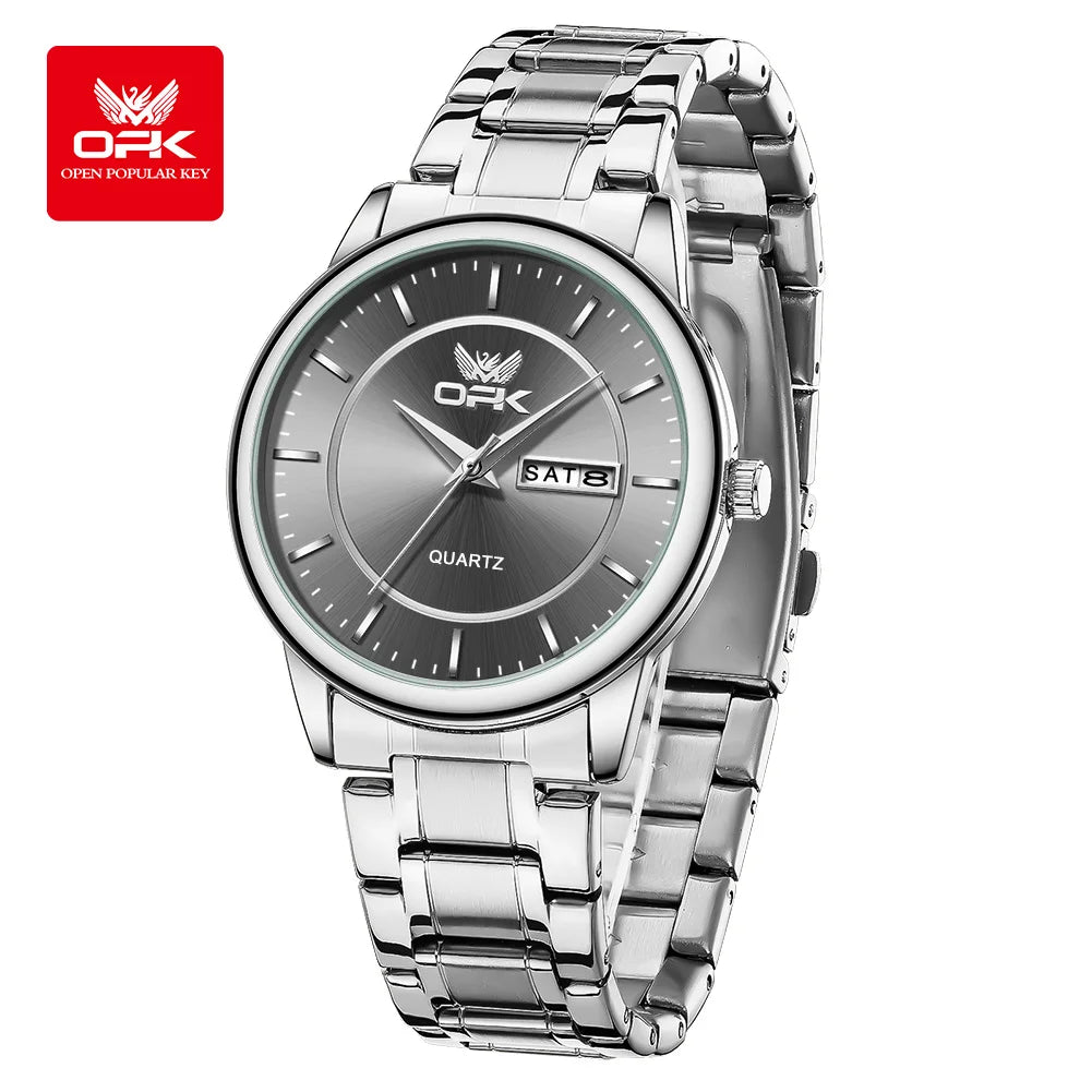 Opk 6022 Uhren für Männer Quarz Armbanduhr lässig Mode wasserdicht Edelstahl Dual Kalender Display reloj hombre ﻿