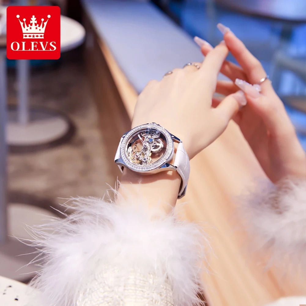 Olevs Damen uhren elegante Mode voll hohl Tourbillon automatische mechanische Armbanduhr für Mann wasserdicht leuchtend neu