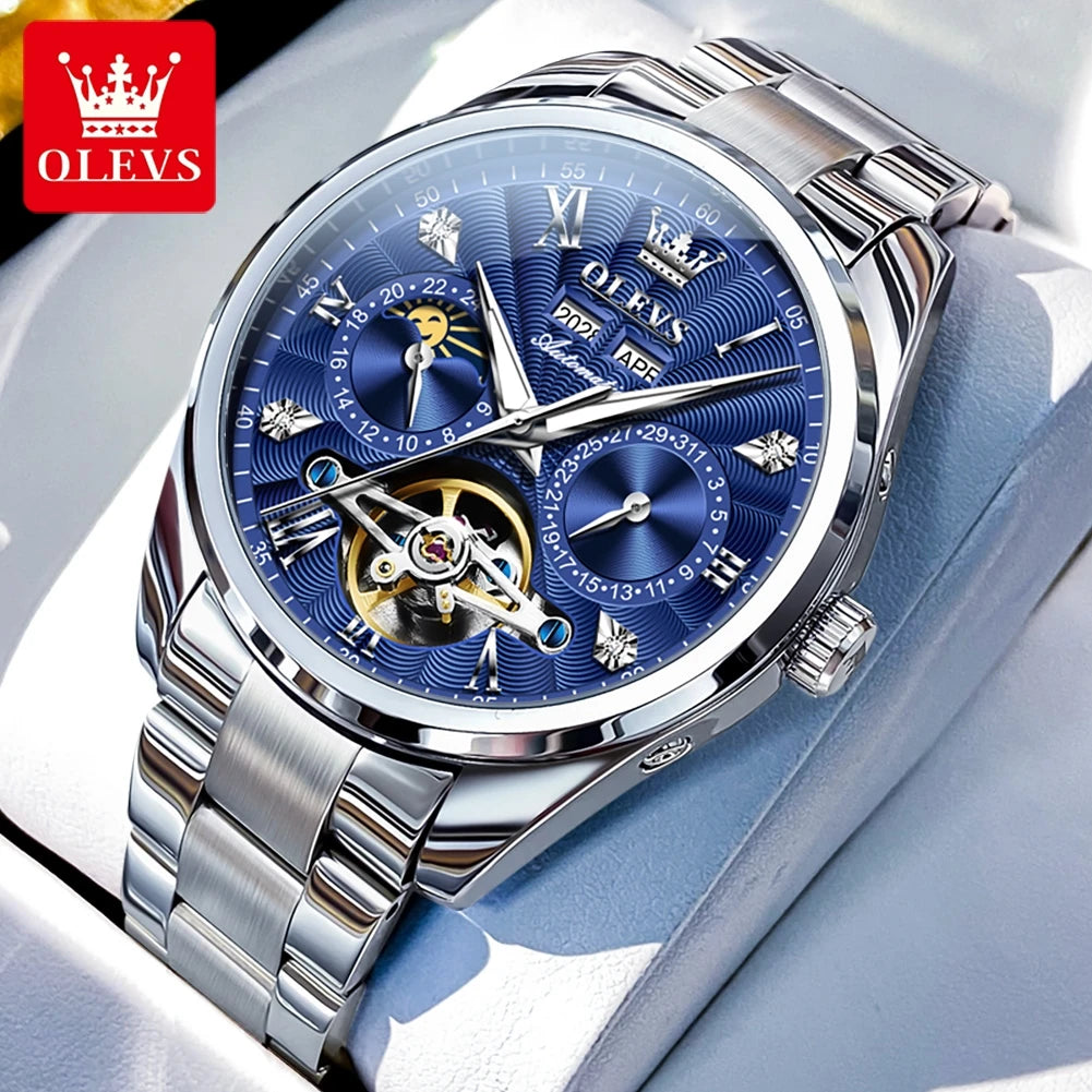 OLEVS 7028 Herrenuhren, Top-Luxusmarke, automatische mechanische Business-Armbanduhr, wasserdicht, Chronograph, Luxusuhr für Herren