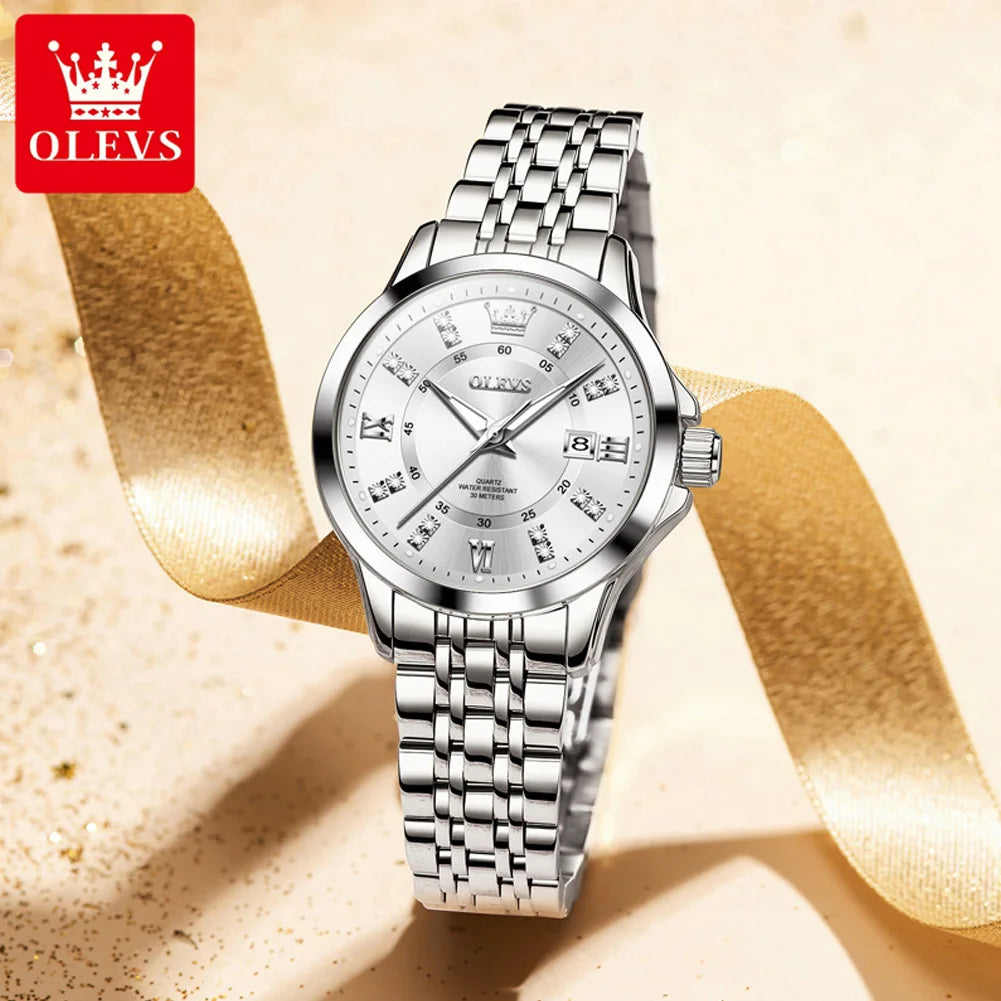 OLEVS 3620 Damenuhren, elegante Mode, Quarz-Wirtwatch für Damen, Diamant-Skala, wasserdicht, leuchtend, Automatikuhr