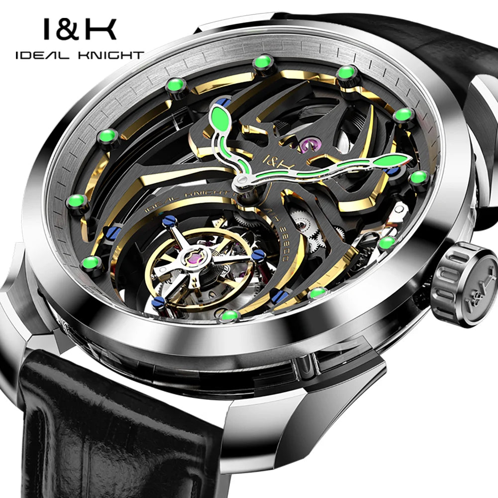 Ideale Ritter hochwertige Tourbillon Uhren für Männer Top-Marke Luxus Original Skelett Schwungrad automatische mechanische Herren uhr