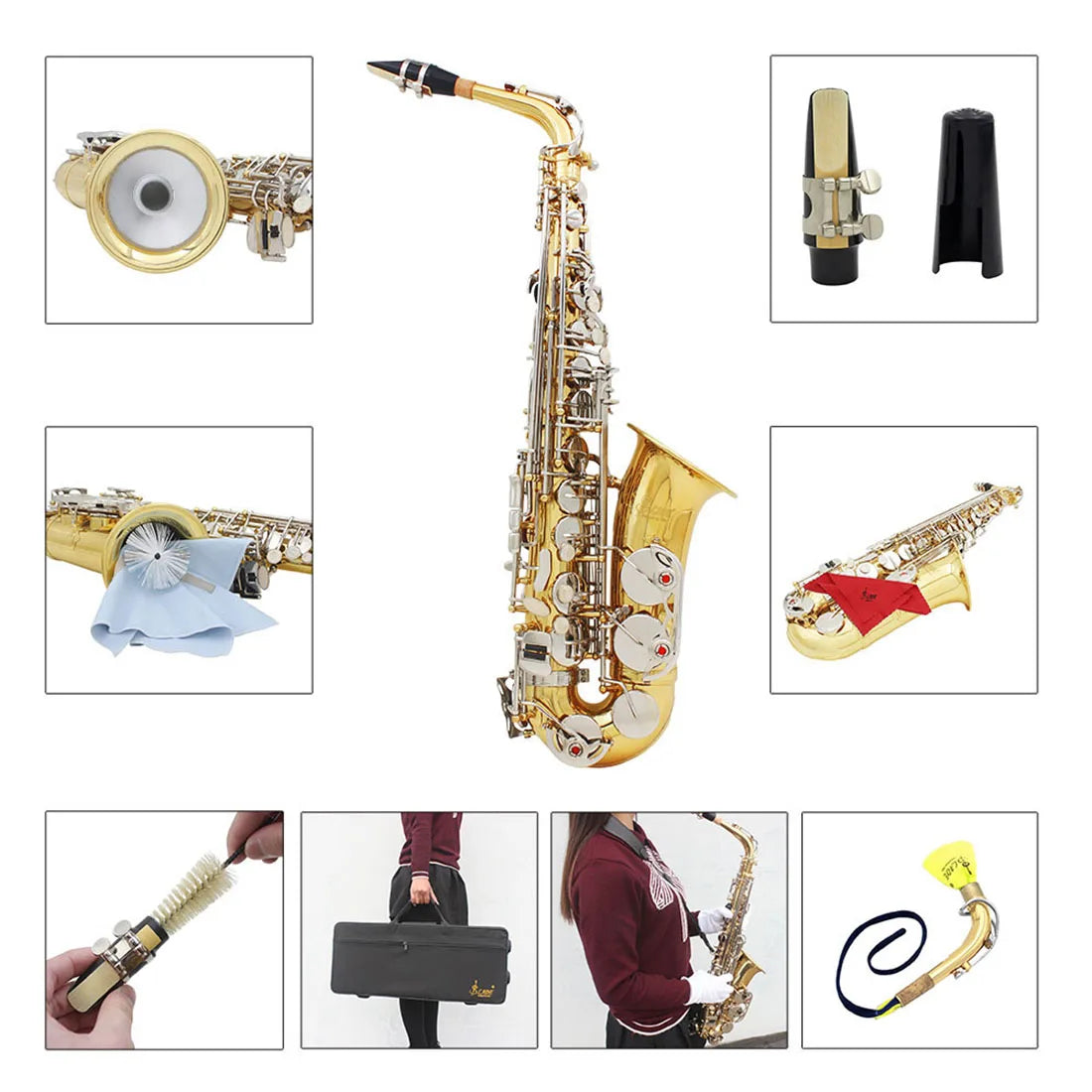 Slade Eb E-Flat Altsaxophon Sax Shell Key Carve Muster Holz blasinstrument mit Rücken gurten Fall andere Schilf Aecessaries