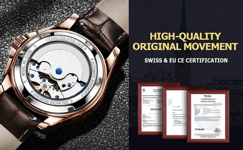 OUPINKE herren Uhren Top Marke Automatische Mechanische Uhren Mann Wasserdicht Saphir Spiegel Luxus Uhr für Männer Täglichen Kleid