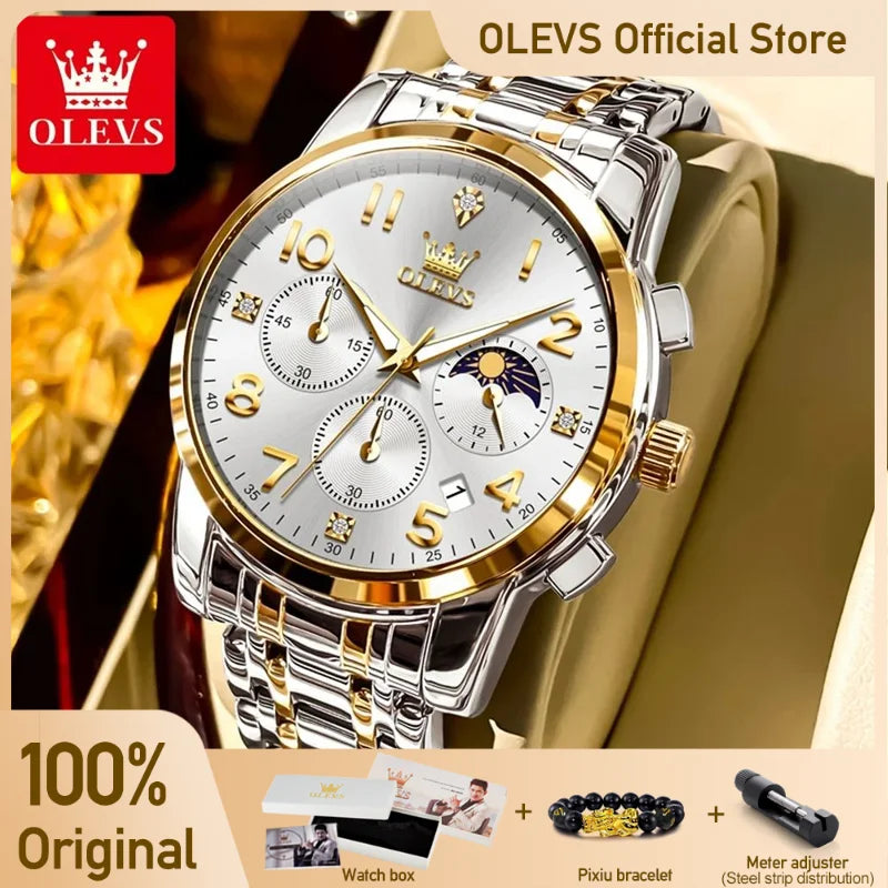 OLEVS 3628 Herrenuhr Original Marke Multifunktionale Chronograph Quarzuhr Wasserdichte Mondphase Uhr Für Männer Herren Geschenke