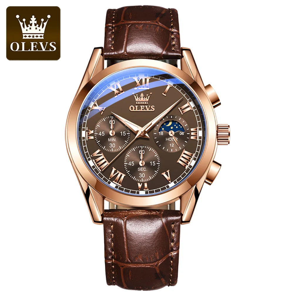 Olevs 2871 Mann Uhr Chronograph wasserdichte Mondphase Multifunktions Herren Armbanduhr Luxusmarke Original Quarzuhr für Herren