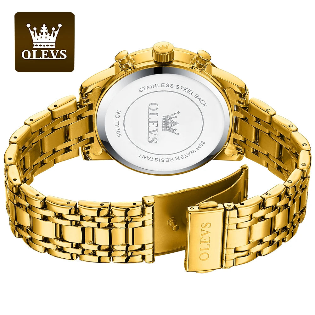 Olevs Herren uhren Luxus Gold Mode Armbanduhr für Mann Edelstahl wasserdicht leuchtenden Chronograph Datum 24 Stunden Anzeige