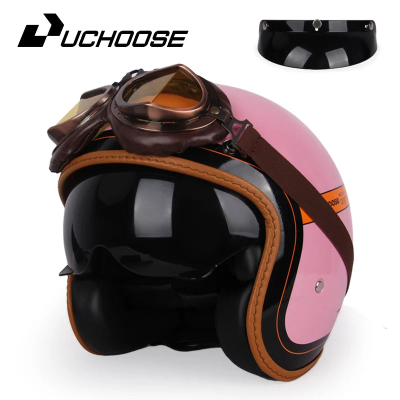 Uchoose 3/4 Retro Helm - Klassischer Stil für Motorradfahrer