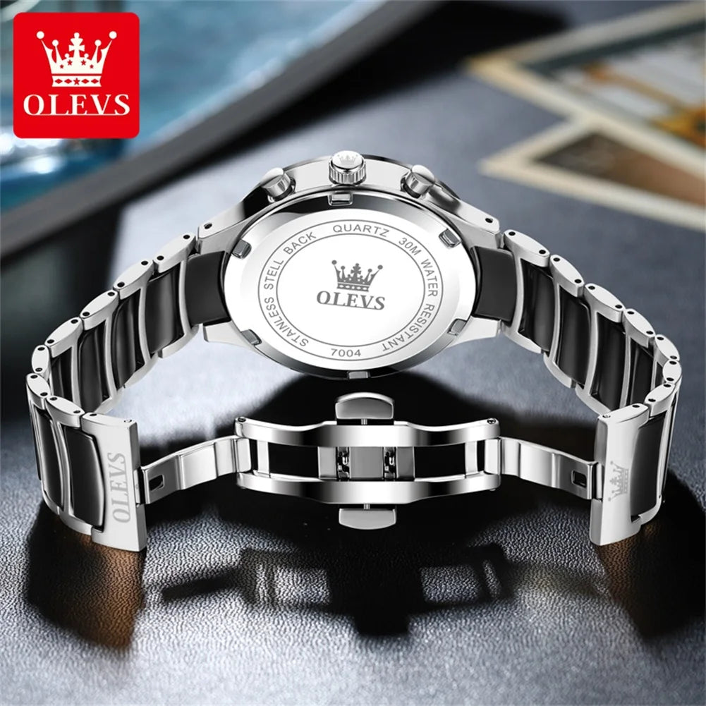 Olevs Herren uhren klassisches Modedesign Original Armbanduhr für Mann Chronograph Keramik armband wasserdichte leuchtende Mondphase