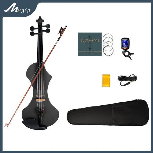 Mugig Spezielle Design 4/4 Volle Größe Massivholz Elektrische Violine Set Anfänger Akustische Violine Geige mit Fall Violine Bogen