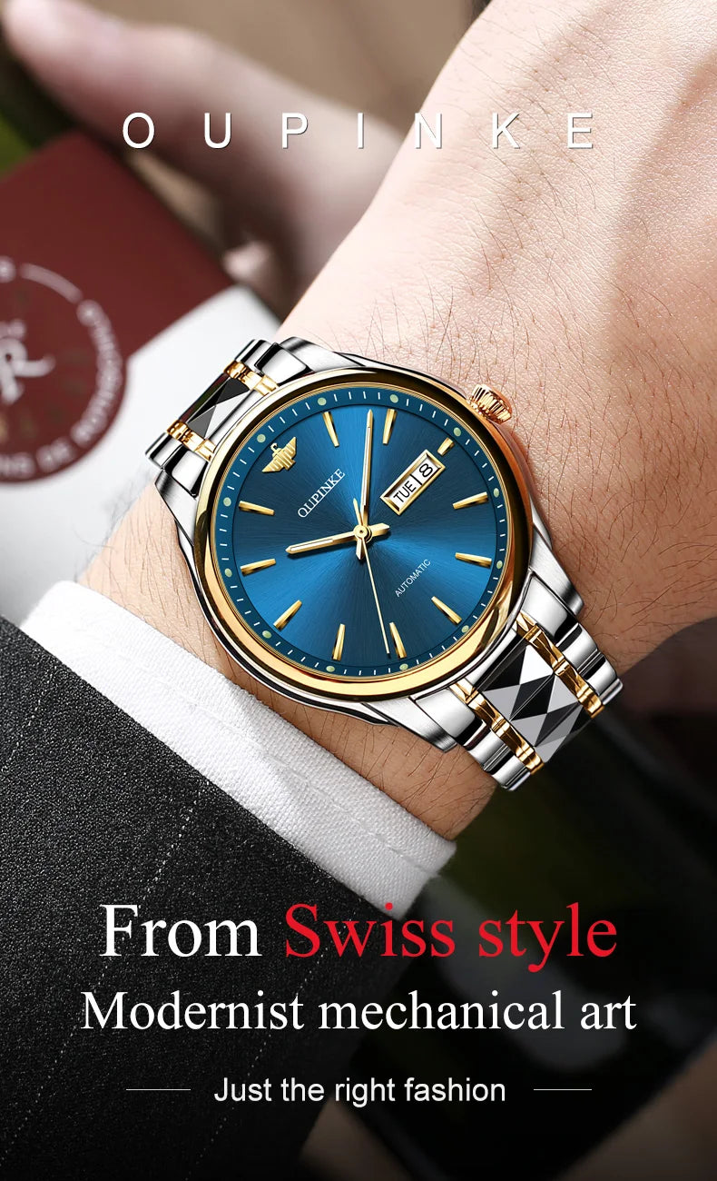 OUPINKE 3170 Automatische Datum Männer Original Mechanische Uhr Luxus Wasserdichte Wolfram Stahl Strap Business Männer Uhr Reloj Hombre