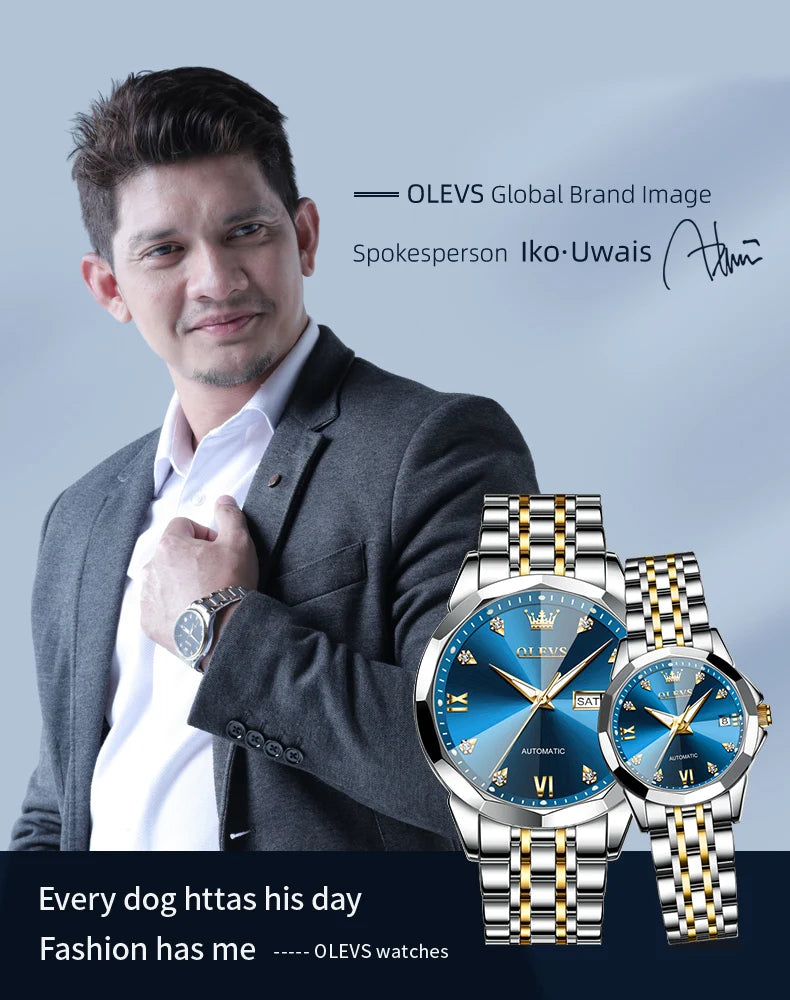 OLEVS 9982 Paar Uhren Luxus Mode Original Armbanduhr Zirkon Skala Wasserdicht Leucht Dual Kalender Display Reloj Hombre