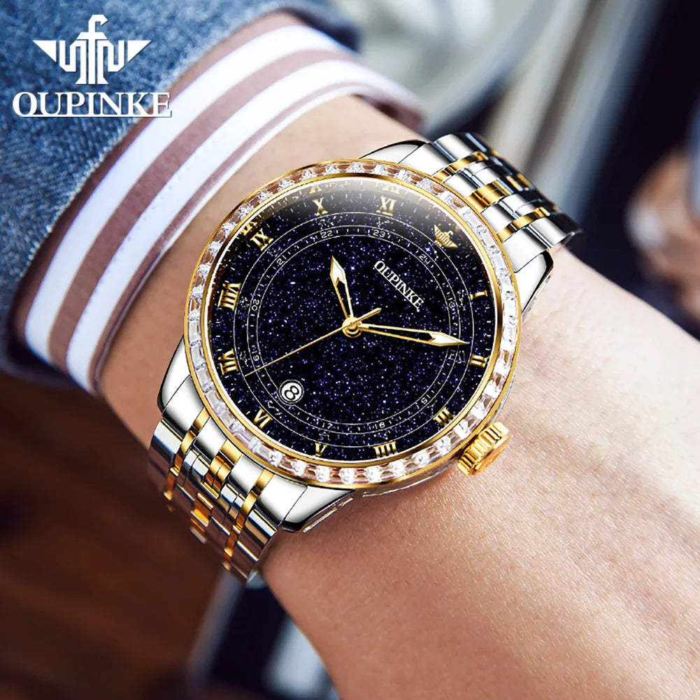 OUPINKE 3203 Fashion Brand Men's Automatic Mechanical Watch Luxury Waterproof Glowing Starry Sky Diamond Men Watch Montre Homme