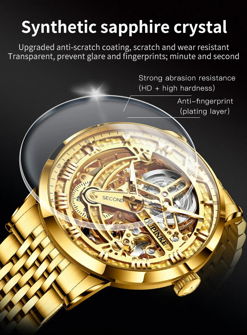 OUPINKE 3173 Herrenuhr, japanisches Uhrwerk, Marke Skelett, automatische mechanische Herrenuhr, Top-Luxus-Business-wasserdichte Uhr