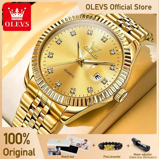 Olevs Herren uhren Luxus Gold Original Quarz Armbanduhr wasserdichte leuchtende Lupe Datum Diamant waage Casual Daily Dress