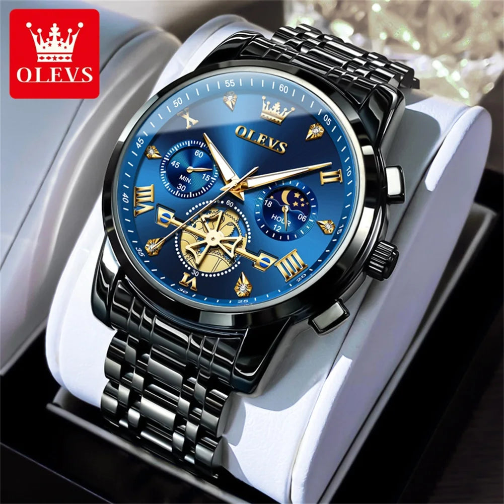 Olevs Uhren für Herren Mode multifunktion ale Chronograph Mondphase 24 Stunden Original Quarz wasserdichte Automatik uhr