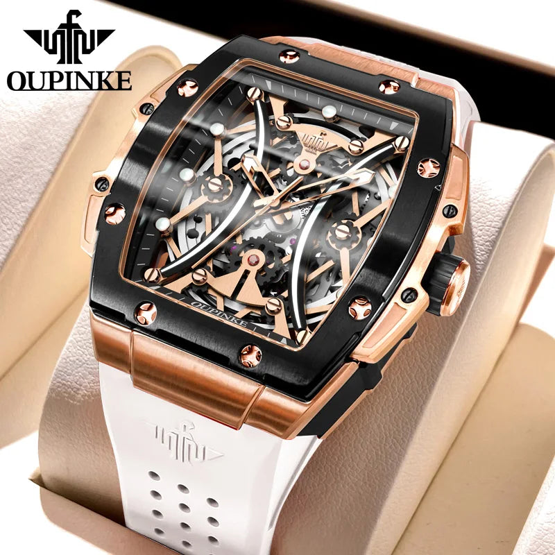 Oupinke 3215 automatische mechanische Herren uhr Luxusmarke Saphir Spiegel wasserdichtes Silikon armband Trend Sport Herren uhr