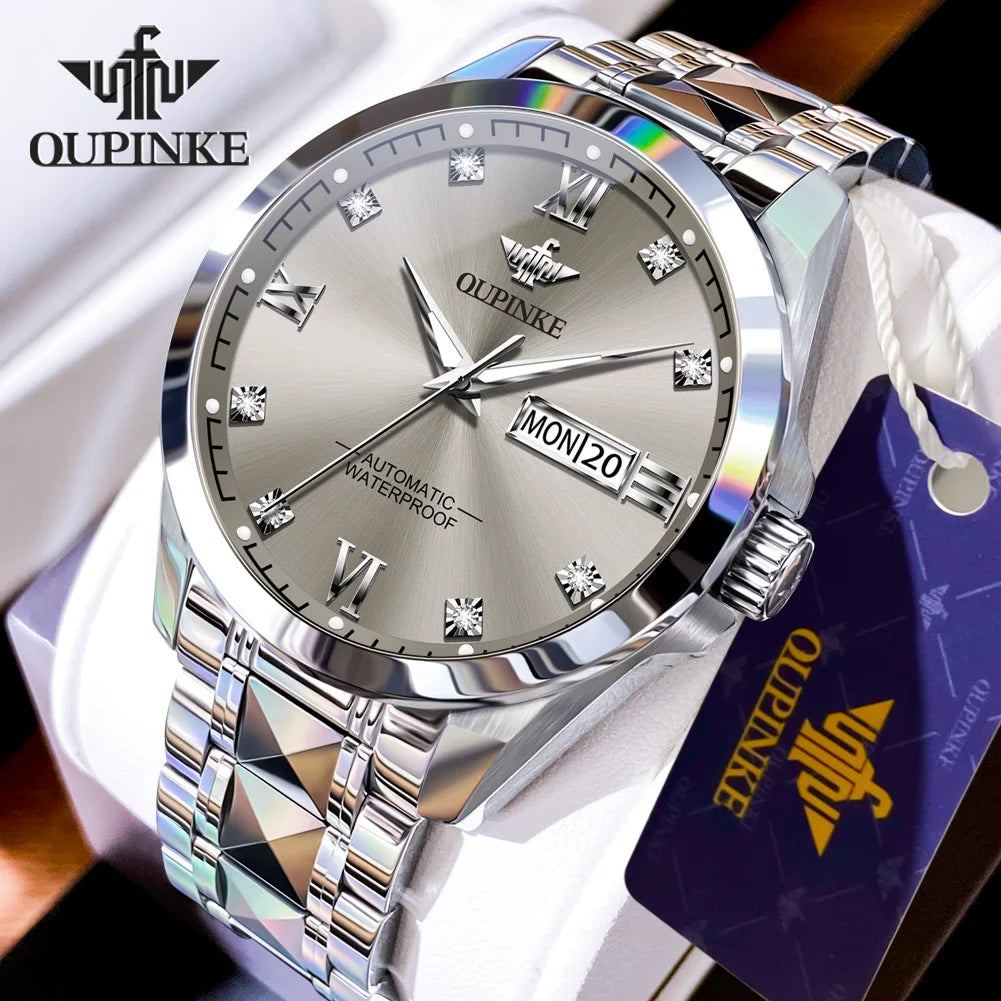 OUPINKE 3262 Men's Watch Luxury Tungsten Steel Waterproof Automatic Mechanical Watch Fashion Brand Calendar Business Men's Watch