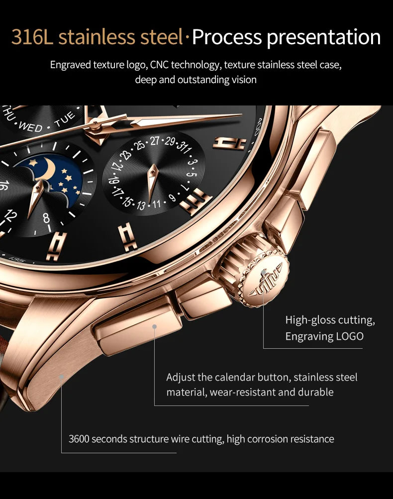 OUPINKE herren Uhren Top Marke Automatische Mechanische Uhren Mann Wasserdicht Saphir Spiegel Luxus Uhr für Männer Täglichen Kleid