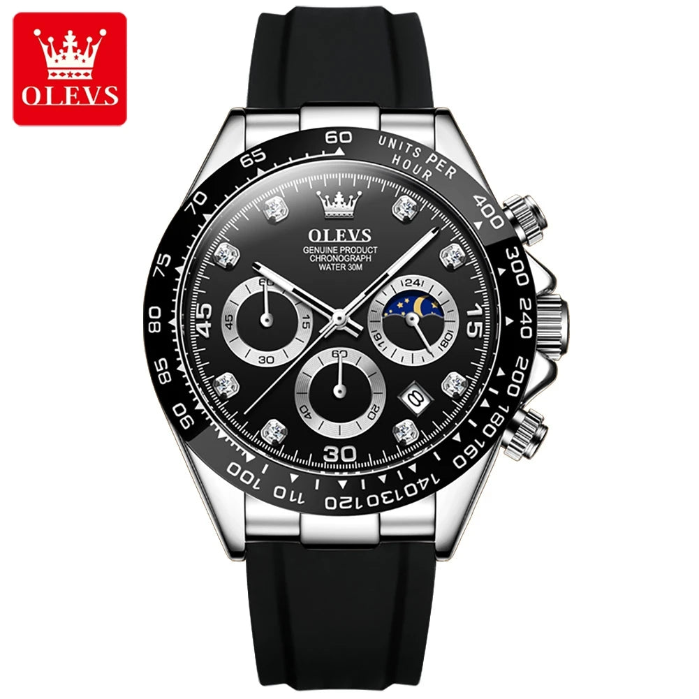 Olevs klassische Herren uhren Quarz werk Chronograph wasserdichte Mondphase Zifferblatt Armbanduhr für Herren reloj hombre Geschenk