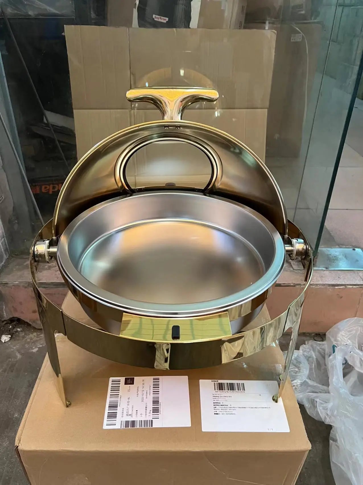 Luxus Chafing Dish Gold - 6,5L Runder Speisenwärmer für Catering und Buffet