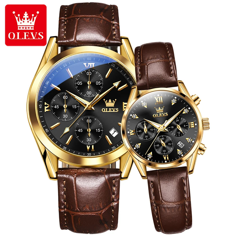 Olevs Paar Uhr für Männer Frauen wasserdichte Quarz Armbanduhr Männer Frauen Leder armband Chronograph Design Liebhaber Uhr Geschenke